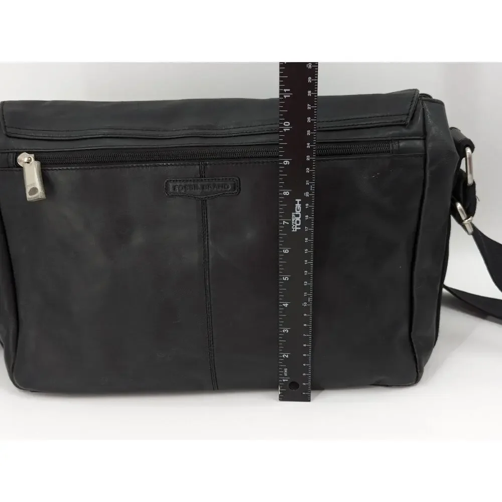 Fossil Vintage Black Leather Briefcase Messenger Computer Laptop Bag